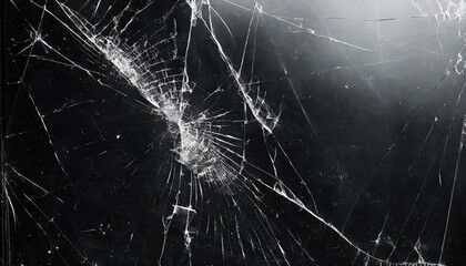 broken glass texture on black background, abstract background with cracks and scratches, black and white old retro grunge effect