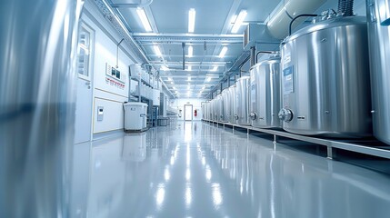 Leinwandbilder - Modern pharmaceutical factory interior, chemical drums. Generative AI.
