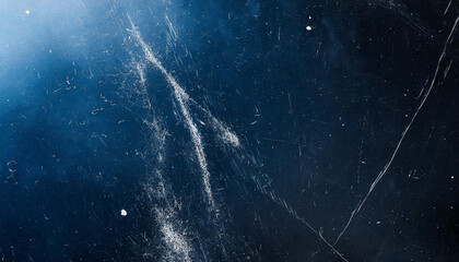 Wall Mural - dark abstract blue film texture with dust and scratches, banner background with copy space for produ