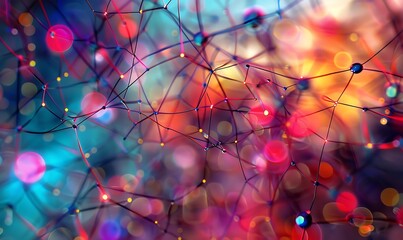 Poster - A visually complex web of interconnected nodes representing neural networks in vibrant colors
