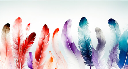 Canvas Print - Colorful Feathers on White Background