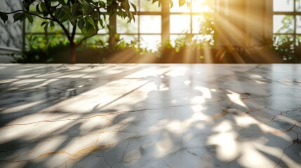 Wall Mural - Kitchen table empty marble table, and sunlight 