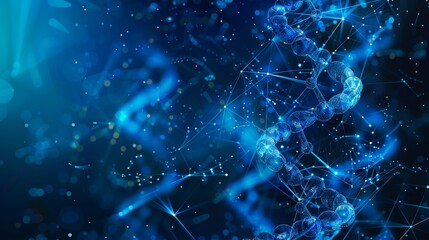 Abstract DNA molecules structure on a blue medical background. Gene, molecular.