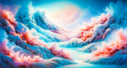 Sticker - Dreamy Abstract Landscape with Flowing Clouds