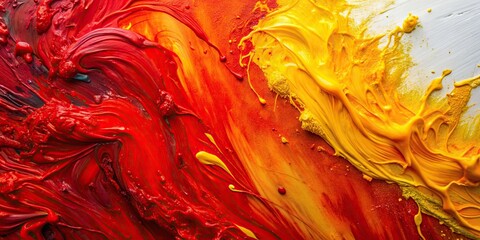 Wall Mural - Red and yellow paint mixing on canvas, abstract art concept, paint, red, yellow, mixing, canvas, abstract, art, creativity