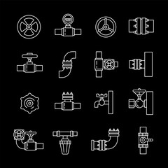 Wall Mural - pipelines, white line icons. pipes and valves for transporting fluids. industrial and infrastructure
