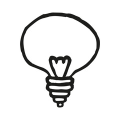 Wall Mural - Doodle light bulb icon, hand drawn with thin black line. Isolated on white background. Vector illustration