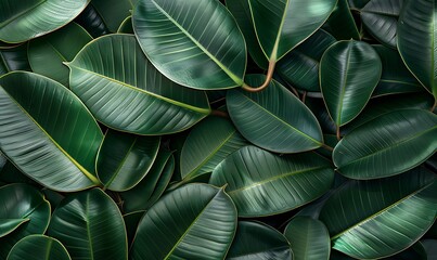 Wall Mural - High-resolution cutouts of rubber plant leaves with their glossy, deep green surfaces