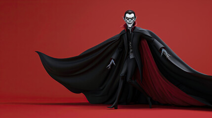 Canvas Print - 3d Cartoon vampire with a flowing cape on isolate