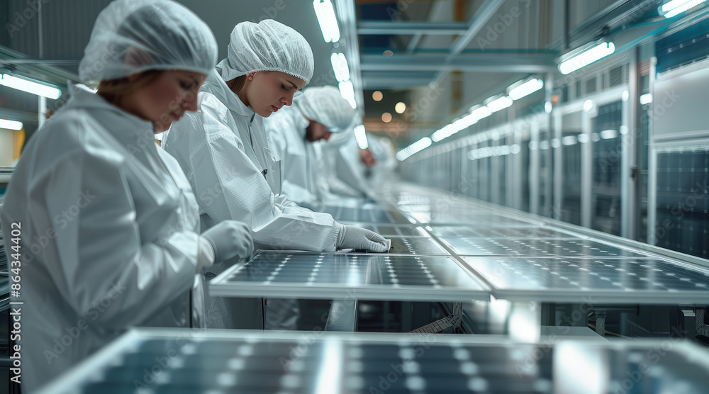 Workers in a laboratory testing new prototypes of solar panels in the ...