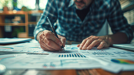 Poster - An entrepreneur drawing a chart to visualize financial growth.