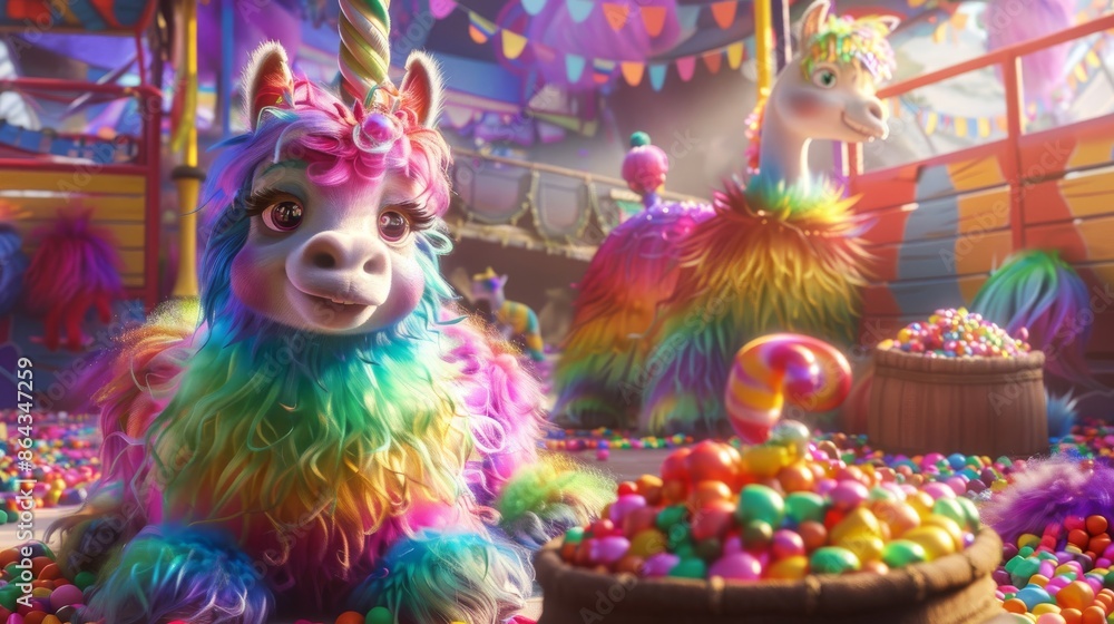 Illustration of A magical petting zoo where animals have coats that