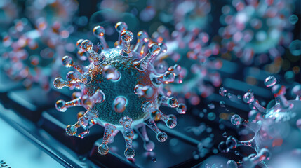 Fototapete - Virus infiltration into computer, disrupting digital systems and compromising data security. Generative AI.