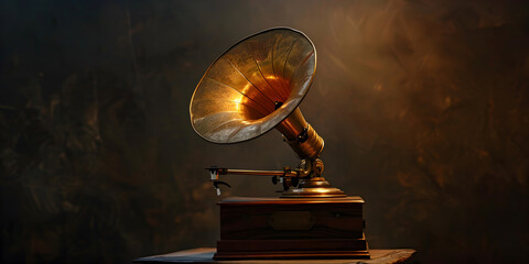 An antique An antique gromophone on a black background