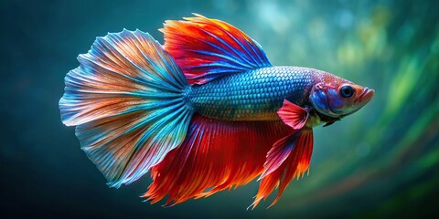 Majestic Siamese fighting fish with vibrant colors swimming gracefully in water, tropical, aquarium, vibrant, colorful