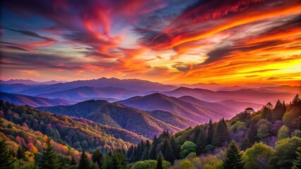 Wall Mural - Vibrant hues of orange, pink, and purple paint the sky over the smoky mountains at sunset, smoky mountains, sunset, colorful