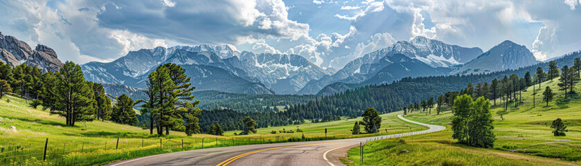 Wall Mural - A long road with a mountain range in the background