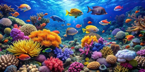 Wall Mural - Vibrant coral reef teeming with colorful fish and marine life, coral, reef, sea, underwater, ocean, marine life, fish