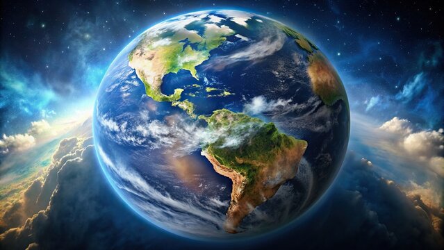Planet Earth from space showing oceans, continents, and clouds, Earth, planet, globe, space, blue, atmosphere