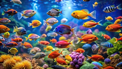 Wall Mural - Fish swimming in a vibrant aquarium , underwater, colorful, marine life, fish tank, aquatic, exotic, tropical, swimming