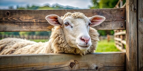 Wall Mural - Sheep resting inside a wooden fence at farm, sheep, resting, wooden fence, farm, animals, livestock, rural, peaceful, domestic