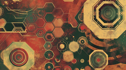 Poster - A colorful abstract painting with a lot of circles and hexagons
