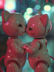 Canvas Print - cat robots romance