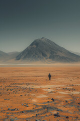 Poster - Minimalist view of a scientist taking soil samples in a barren desert,
