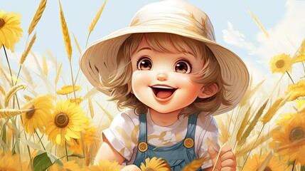 Wall Mural - A cute baby girl wearing overalls 