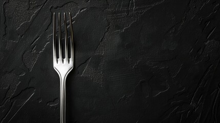 Close up of stainless fork with copy space on black background