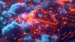 © MAY - A vibrant 3D illustration of a cloud with embedded security locks, highlighting the importance of security in cloud technology.
