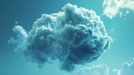 Sticker - An abstract 3D representation of a brain made of clouds, symbolizing the complexity and depth of scientific thinking and discovery.