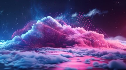 Wall Mural - A creative 3D illustration of a cloud with sound waves emanating from it, illustrating the concept of cloud-based music streaming.