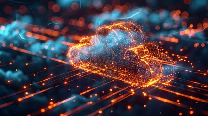 Wall Mural - A sleek 3D illustration of a cloud icon with network lines extending to various electronic devices, illustrating the concept of interconnectedness.