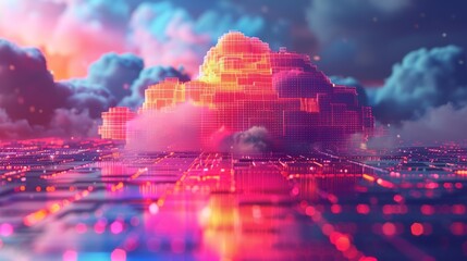 Wall Mural - A stylized 3D model of a cloud platform with vibrant colors and modern design, symbolizing innovation and cutting-edge technology.
