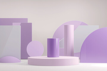 Wall Mural - A 3D render of a podium background for product display, featuring a sleek and modern design in shades of violet and purple