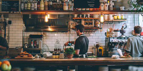 Canvas Print - A man is working in a restaurant kitchen