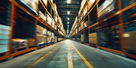 Poster - A warehouse with many shelves and boxes