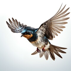 Wall Mural - Swallows bird isolated on white background with shadow. Martins bird flying with wings spread 