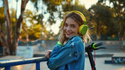 Wall Mural - The woman with headphones