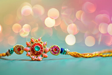 Wristband or rakhi on colorful bokeh background