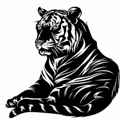 Wall Mural - A black and white drawing of a tiger laying down