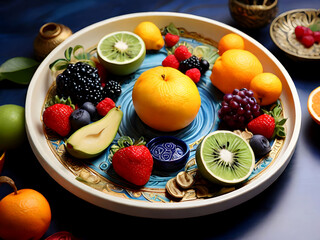 Wall Mural - Fruit and patterned ceramic trays.