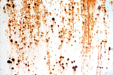 Wall Mural - Rust spread on white metals plate texture.Corrosive grunge rusted on old iron.The pattern of grunged rust on wall use as illustration for presentation.Rusty corrosion and oxidized background.