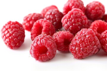 Sticker - Ripe Red Raspberries Pile on White Background