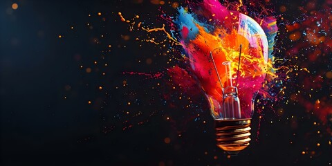 Wall Mural - exploded light bulb with colorful splashes symbolizing creativity new ideas critical thinking. conce