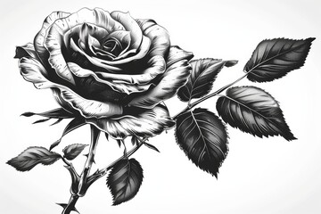 Canvas Print - Black and White Rose Illustration