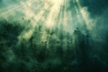 Poster - Sunlight Through Misty Forest