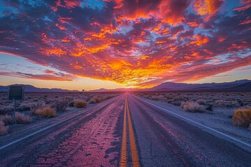 Wall Mural - Sunset Over Desert Highway