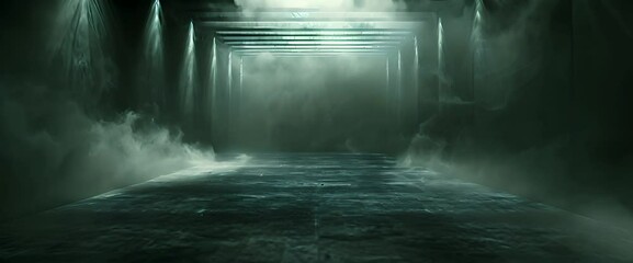 Wall Mural - Background of an empty dark room. Empty walls, lights, smoke, glow, rays